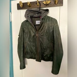 Doma Green Leather Jacket with Removable Hood